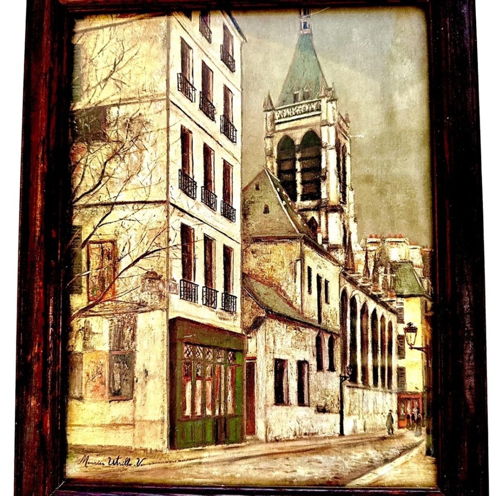 Vintage Church Of Saint Severin Maurice Utrillo GLASS Wood Frame Print 12x10